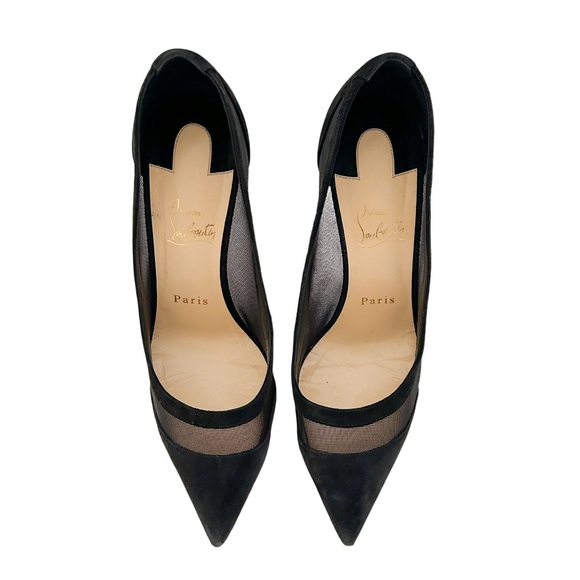Christian Louboutin Galativi Black Suede Mesh Pointed Toe High Heel Pumps 38.5 - Picture 2 of 9